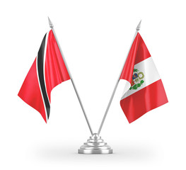 Peru and Trinidad and Tobago table flags isolated on white 3D rendering