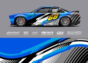 Racing car wrap decal graphic vector kit. Abstract stripe racing background designs for vinyl wrap race car, cargo van, pickup truck, adventure vehicle. Eps 10
