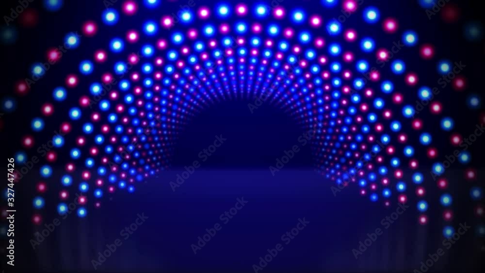 Poster seamless loop motion abstract glowing neon light red and blue dotted line half circles tunnel agains