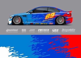 Racing car wrap decal graphic vector kit. Abstract stripe racing background designs for vinyl wrap race car, cargo van, pickup truck, adventure vehicle. Eps 10