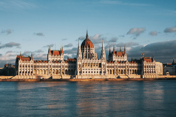 Fototapeta na wymiar Budapest Parliament Building. Capital city of Hungary landscape. Beautiful European architecture. Danube river reflection.