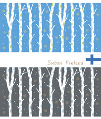 「フィンランドの白樺」昼と夜の風景イラスト・パターン