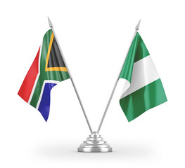 Nigeria and South Africa table flags isolated on white 3D rendering