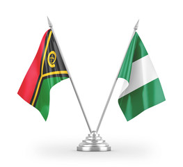 Nigeria and Vanuatu table flags isolated on white 3D rendering