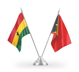 East Timor and Ghana table flags isolated on white 3D rendering