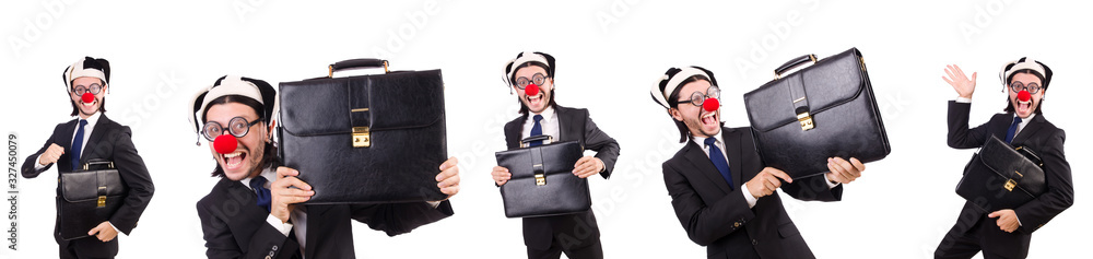 Poster funny clown businessman isolated on the white background