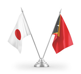 East Timor and Japan table flags isolated on white 3D rendering