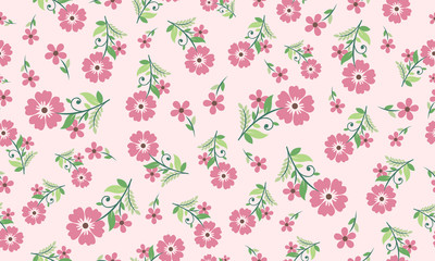 Simple flower pattern background for spring, with leaf and floral decor.