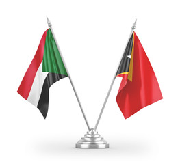 East Timor and Sudan table flags isolated on white 3D rendering