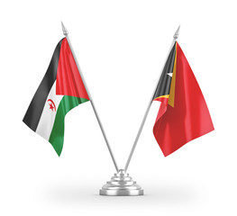 East Timor and Western Sahara table flags isolated on white 3D rendering