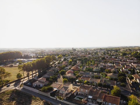 Aerial view of the french town Capestang in Herault