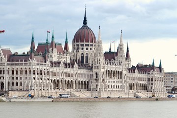 Fototapeta na wymiar Parliament Building on the Danube River, Budapest Hungary
