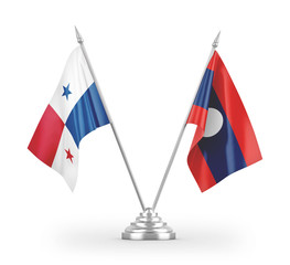 Laos and Panama table flags isolated on white 3D rendering