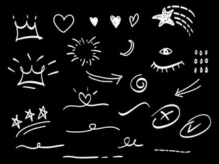 hand drawn set of abstract doodle elements. use for concept design. isolated on black background. vector illustration