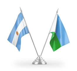 Djibouti and Argentina table flags isolated on white 3D rendering