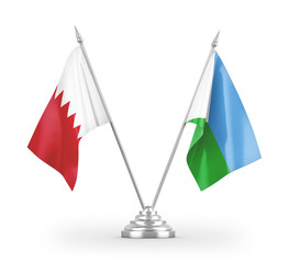 Djibouti and Bahrain table flags isolated on white 3D rendering