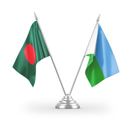 Djibouti and Bangladesh table flags isolated on white 3D rendering