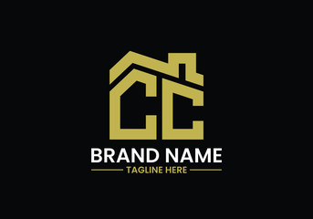 Initial Letter C and C with the roof. Real estate logo design concept.