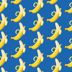 Naklejka na ściany i meble Vector summer exotic pattern with yellow bananas. Seamless texture design.