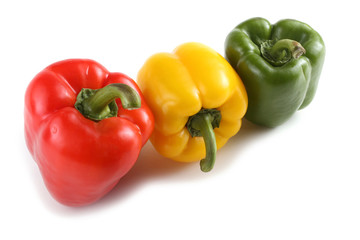 Red, green and yellow sweet peppers