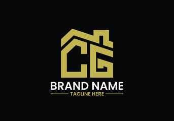 Initial Letter C and G with the roof. Real estate logo design concept.