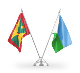 Djibouti and Grenada table flags isolated on white 3D rendering