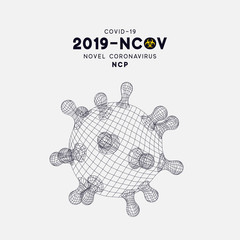 Novel Coronavirus (2019-nCoV). Virus Covid 19-NCP. Coronavirus nCoV denoted is single-stranded RNA virus. Background with cells Corona virus. Linear outline style. Vector illustration.