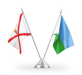 Djibouti and Jersey table flags isolated on white 3D rendering