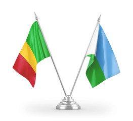 Djibouti and Mali table flags isolated on white 3D rendering