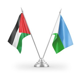 Djibouti and Palestine table flags isolated on white 3D rendering
