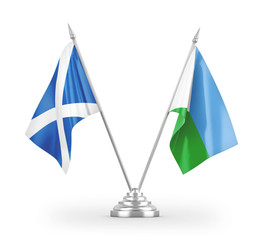 Djibouti and Scotland table flags isolated on white 3D rendering