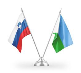 Djibouti and Slovenia table flags isolated on white 3D rendering