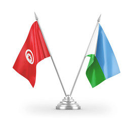 Djibouti and Tunisia table flags isolated on white 3D rendering