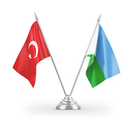 Djibouti and Turkey table flags isolated on white 3D rendering