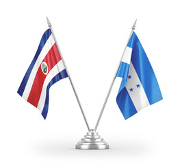 Honduras and Costa Rica table flags isolated on white 3D rendering
