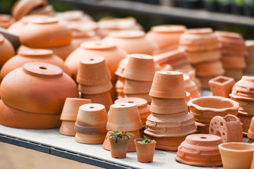Clay flowerpot in the nursery plant tree - Terracotta pots for garden plants and flowers decorative flower pots and vases various sizes