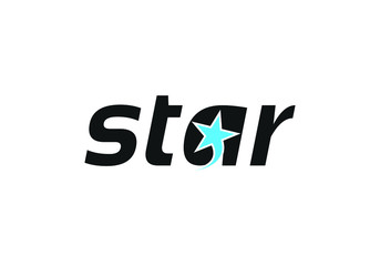 The word star with a glowing blue star replacing the letter a