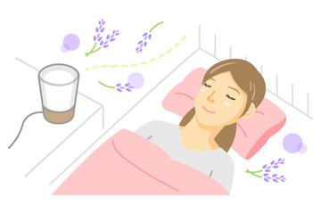 アロマを焚いて眠る女性（ラベンダー）
