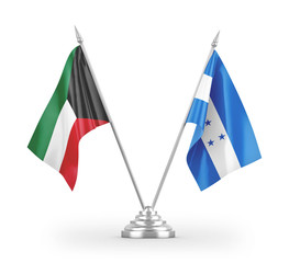 Honduras and Kuwait table flags isolated on white 3D rendering