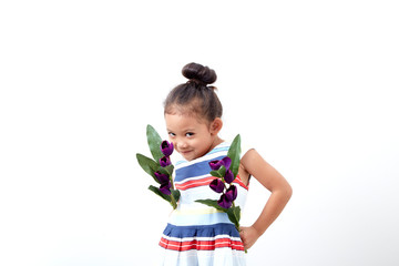 Happy funny asian cute child girl easter day