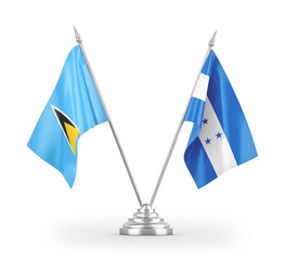 Honduras and Saint Lucia table flags isolated on white 3D rendering
