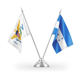 Honduras and Virgin Islands United States table flags isolated on white 3D rendering