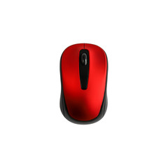 Red computer mouse isolated on white background