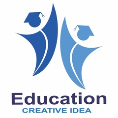 Isolated blue color student contour in a blue school logo. Education illustration. Trendy linear style. 