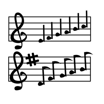 music notes and treble clef