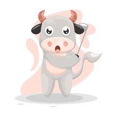 adorable cow play golf cartoon vector