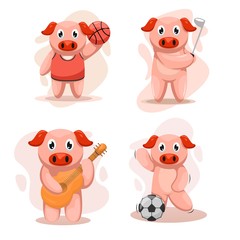Cute pig with the hobby cartoon vector