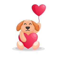 cute dog with love balloon cartoon vector