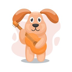 cute dog play guitar cartoon vector