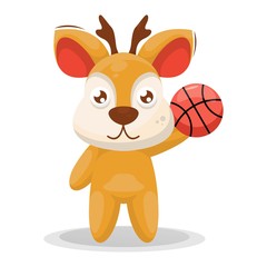 adorable deer play basketball cartoon design vector